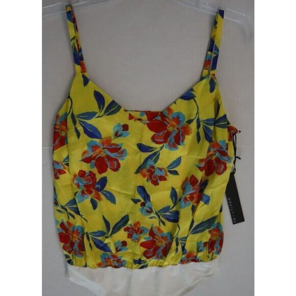 Adelyn Rae Women's Sz XS Yellow Floral Spaghetti Strap Bodysuit - Picture 3 of 8